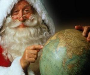 пазл Санта-Клаус с глобусом
